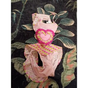 Vintage 90s Y2K Baby Buns Swimsuit Heart Ruffles One Piece Cut Out Girls Size 3T